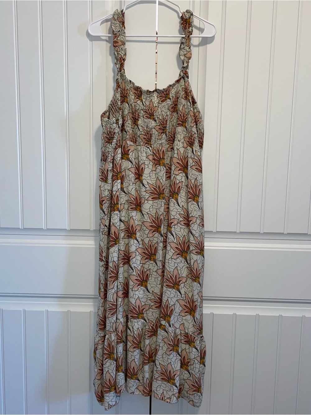 Lightweight Floral Midi Dress in Cream and Rust